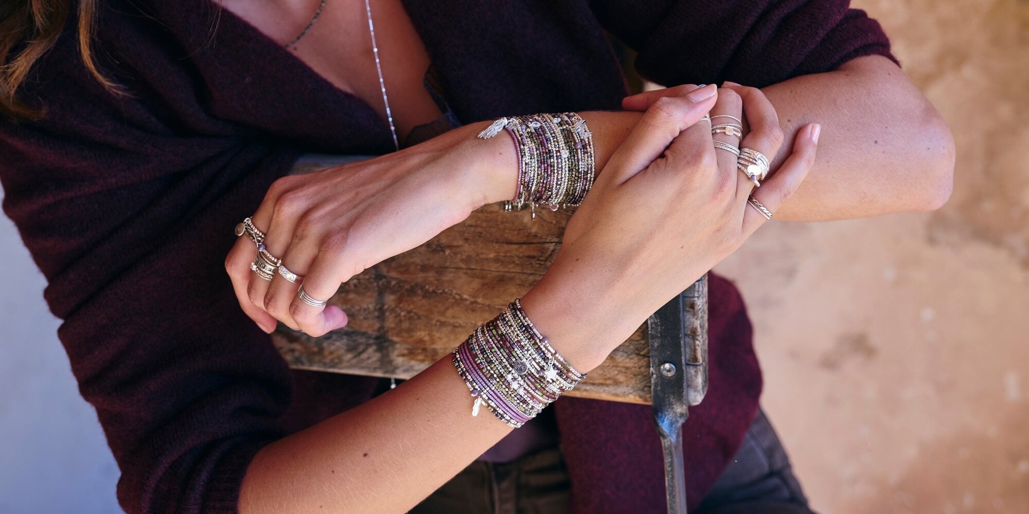 Composition de bracelets Prune et Argent